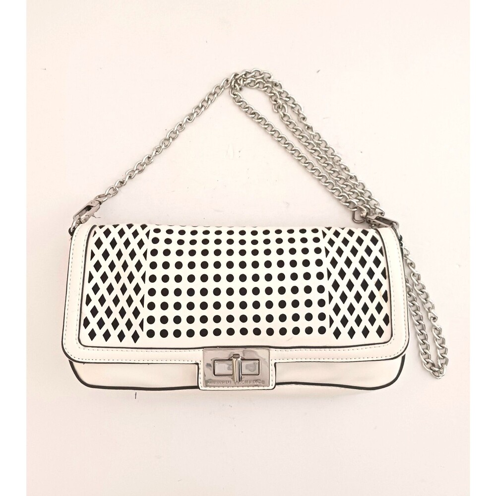 Armani Exchange Crossbody Ivory Vegan Laser Cutout Leather Silver Chain Strap